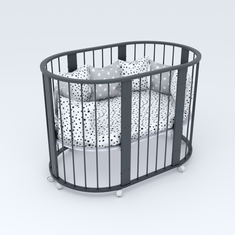 Кроватка ЗАЙКА 7 в 1 (Серый)