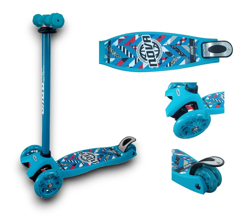 Самокат 3-х колесный PU  все колеса светятся не складной (Blue/синий)