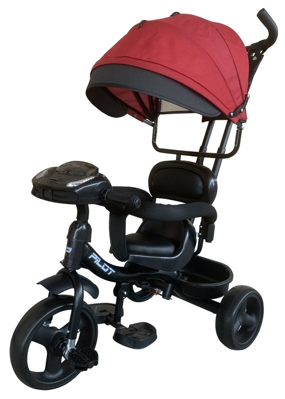 Велосипед трехколесн. Pilot с руч. управ., пластик. колеса 10 и 8 дюймов (Черно-красный PT2R)